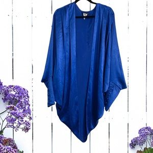 VINTAGE Samantha Black Royal Blue Silky Jacket Top